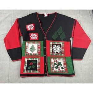 JJ Poole Sweater Cardigan Christmas Holiday Womens Medium Made in USA Vintage